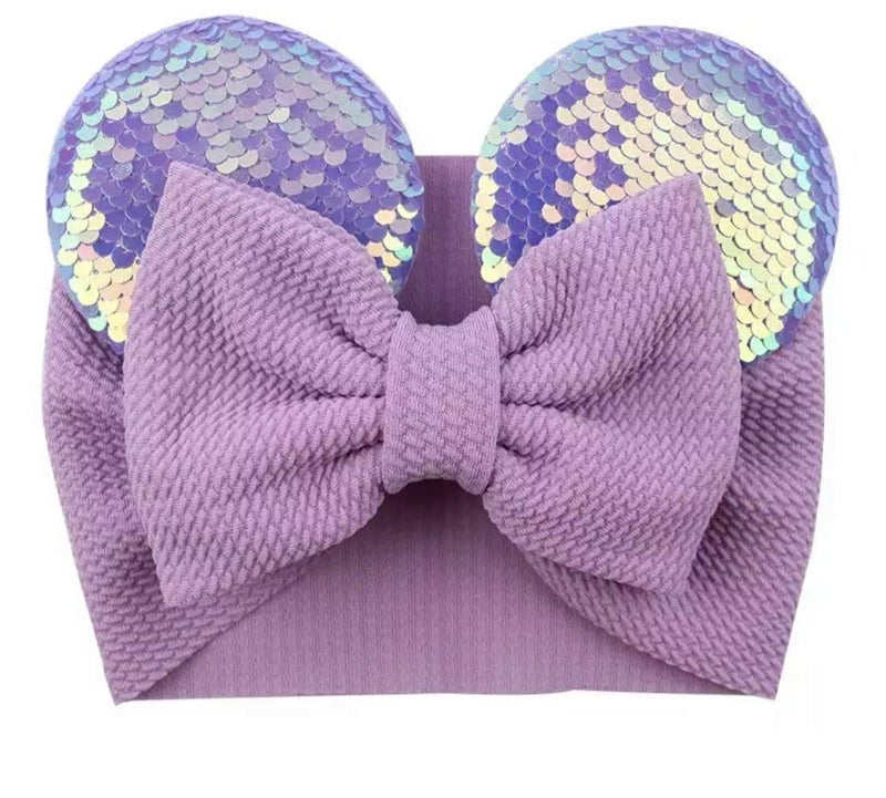 Minnie Ears Reversible Purple Hairband for Baby/Toddler Girls Flexible Sequin Headband, Perfect for Halloween, Christmas, Birthday, Cosplay Costume, and Theme Party